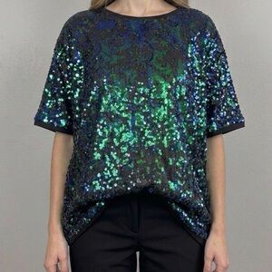 Sparklebutt Green Sequin T-Shirt NWT Mermaid Party Festival Top Unisex Sz Large